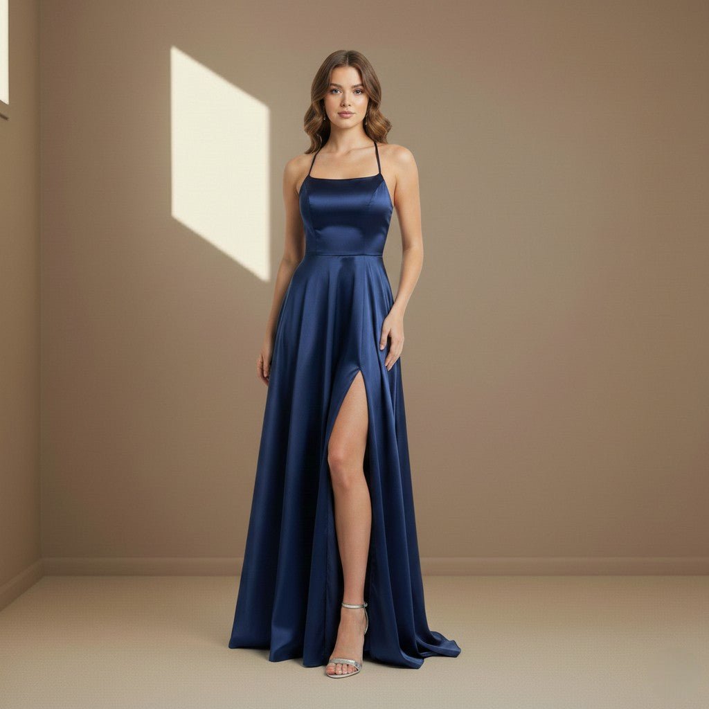 Blue satin dress - Satinni