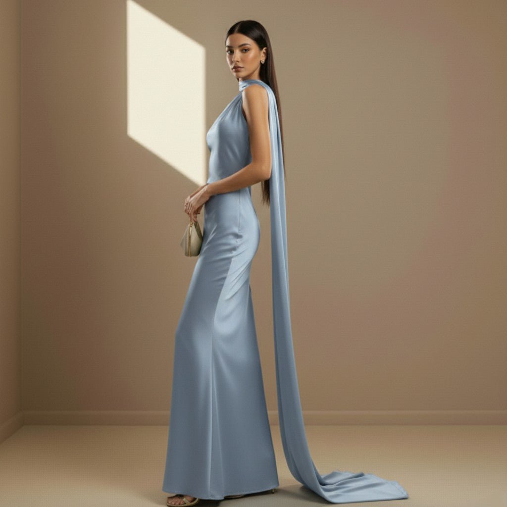 Blue satin dress - Satinni
