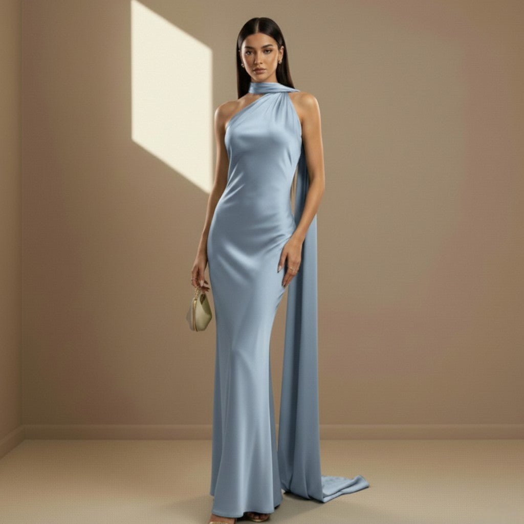 Blue satin dress - Satinni