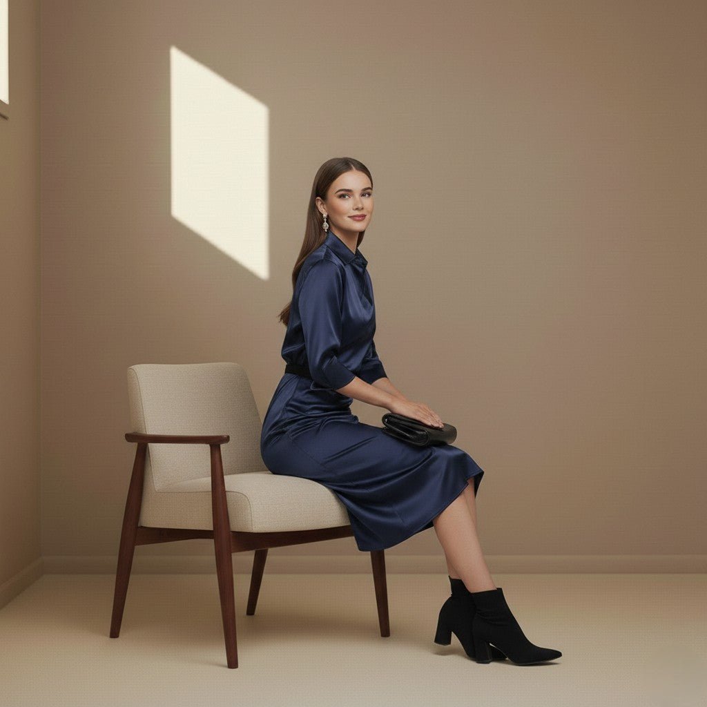 Blue satin dress - Satinni