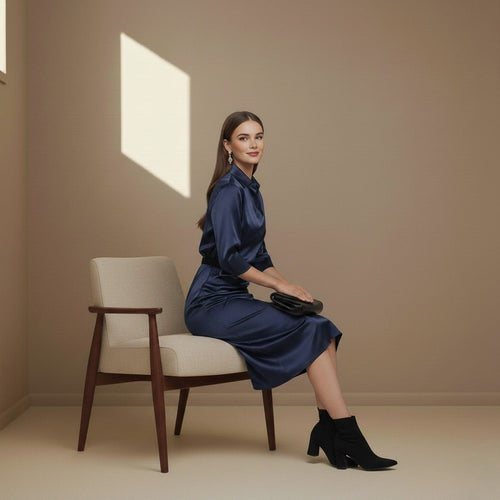 Blue satin dress - Satinni