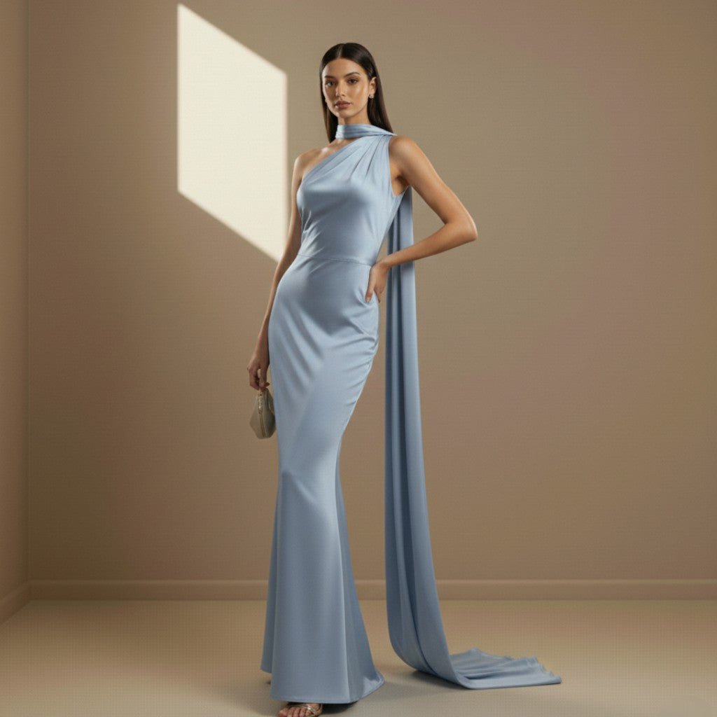 Blue satin dress - Satinni