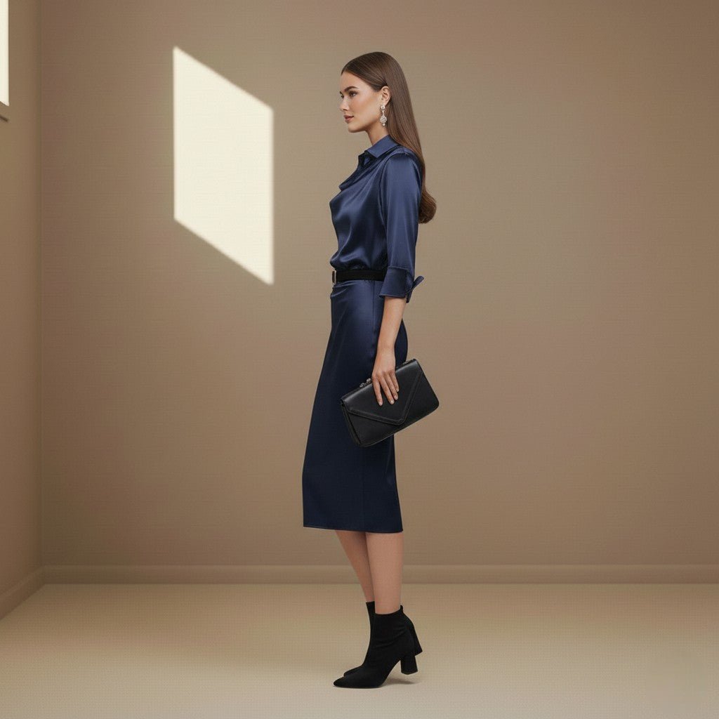 Blue satin dress - Satinni