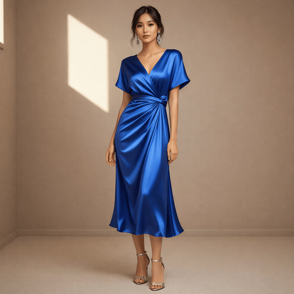 Blue satin dress - Satinni