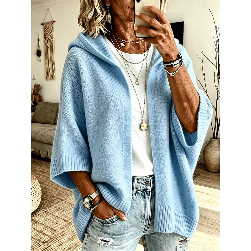 Cozy Open-Front Hooded Cardigan for Women in Soft Knit Fabric