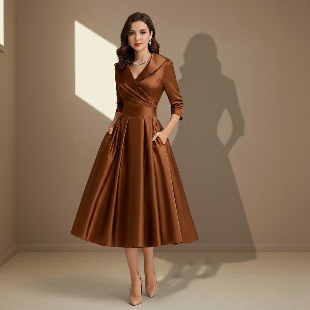 Brown satin dress - Satinni