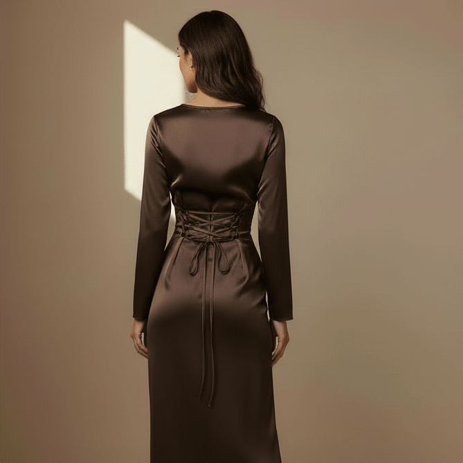 Brown satin dress - Satinni