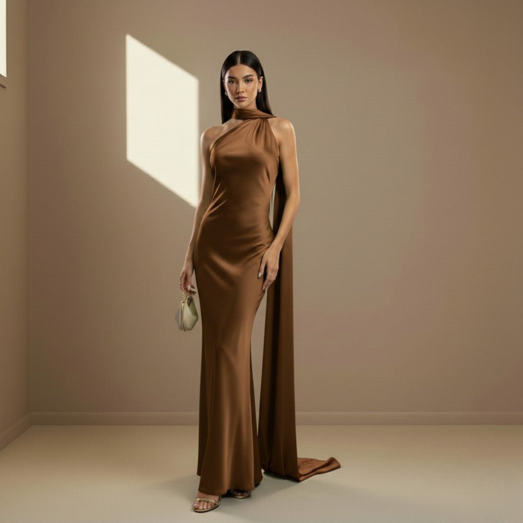 Brown satin dress - Satinni