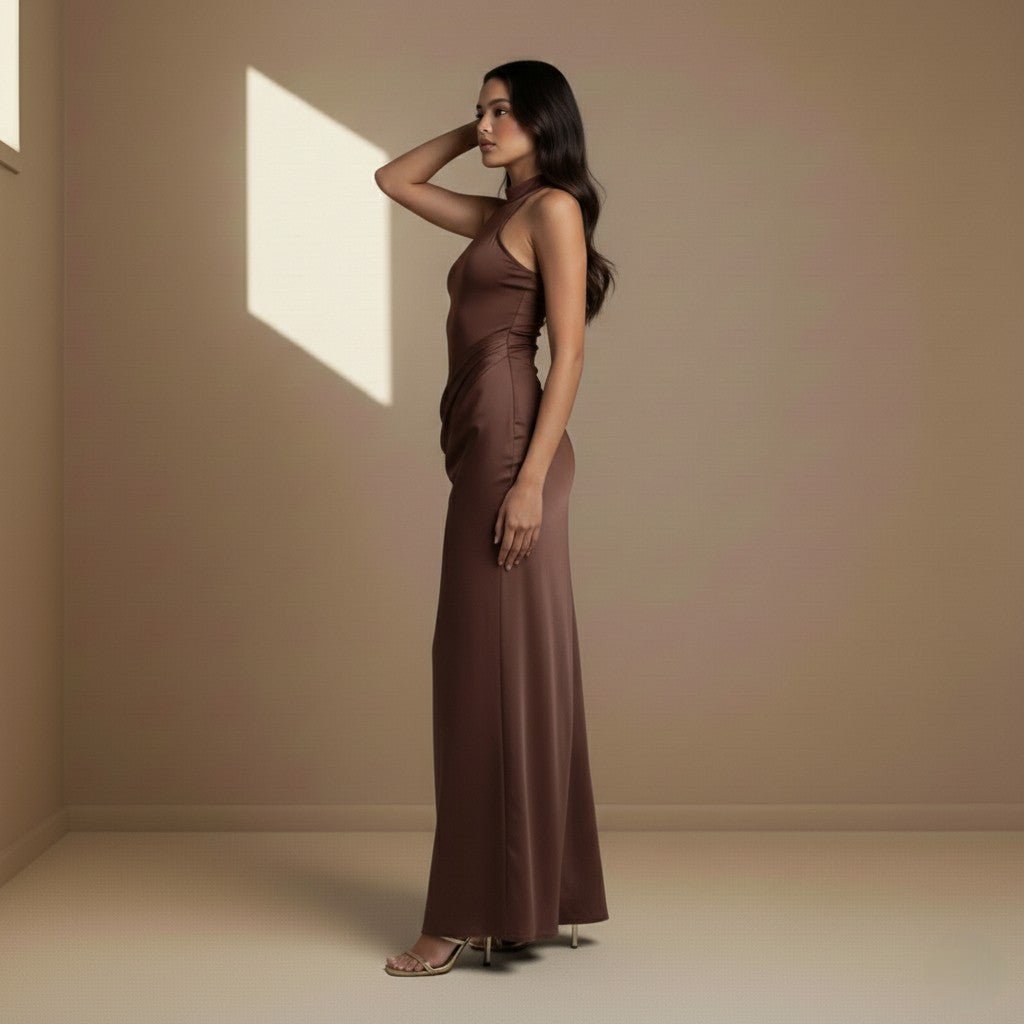 Brown satin dress - Satinni