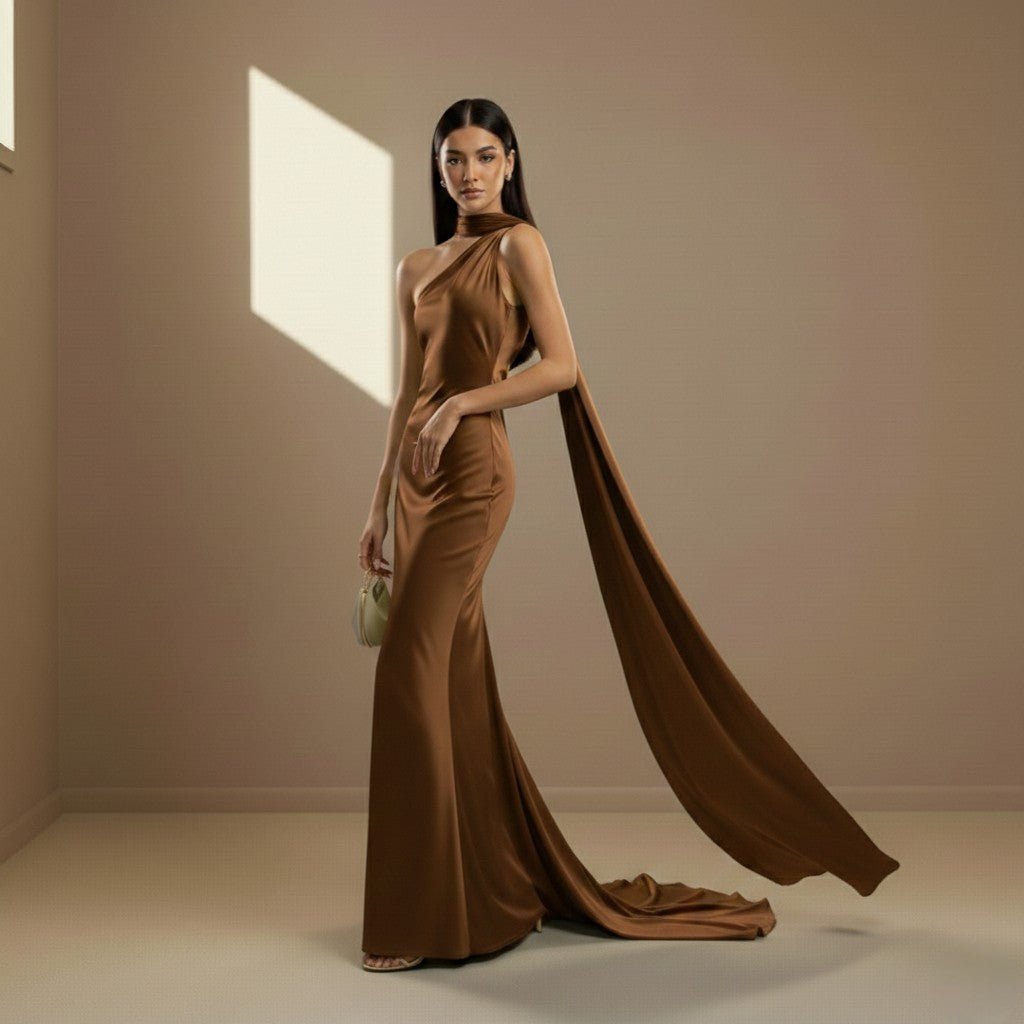 Brown satin dress - Satinni