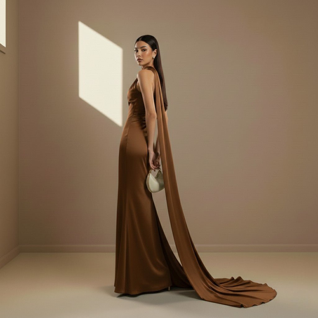 Brown satin dress - Satinni