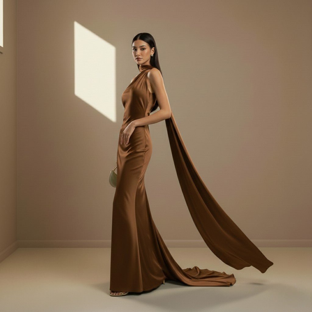 Brown satin dress - Satinni