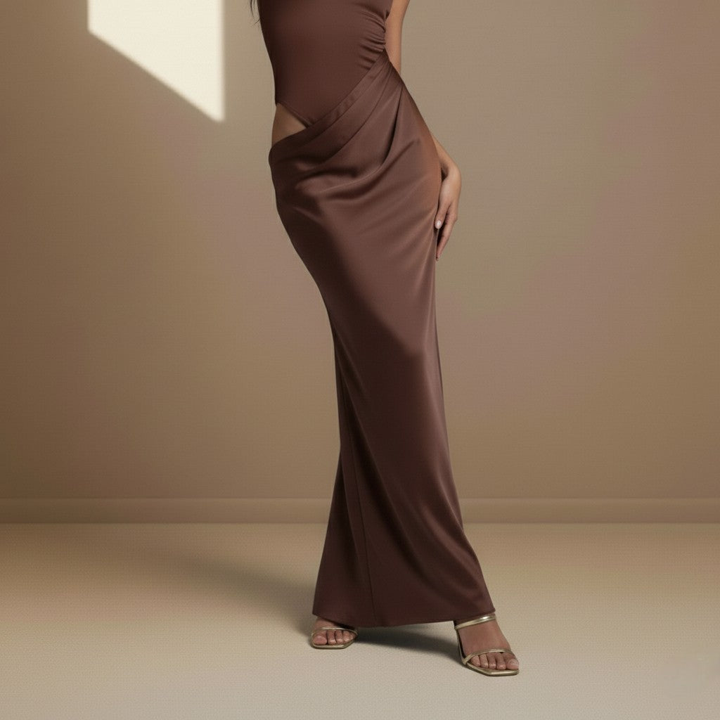 Brown satin dress - Satinni