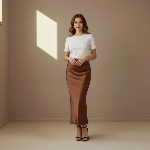 Brown Satin Skirt - Satinni