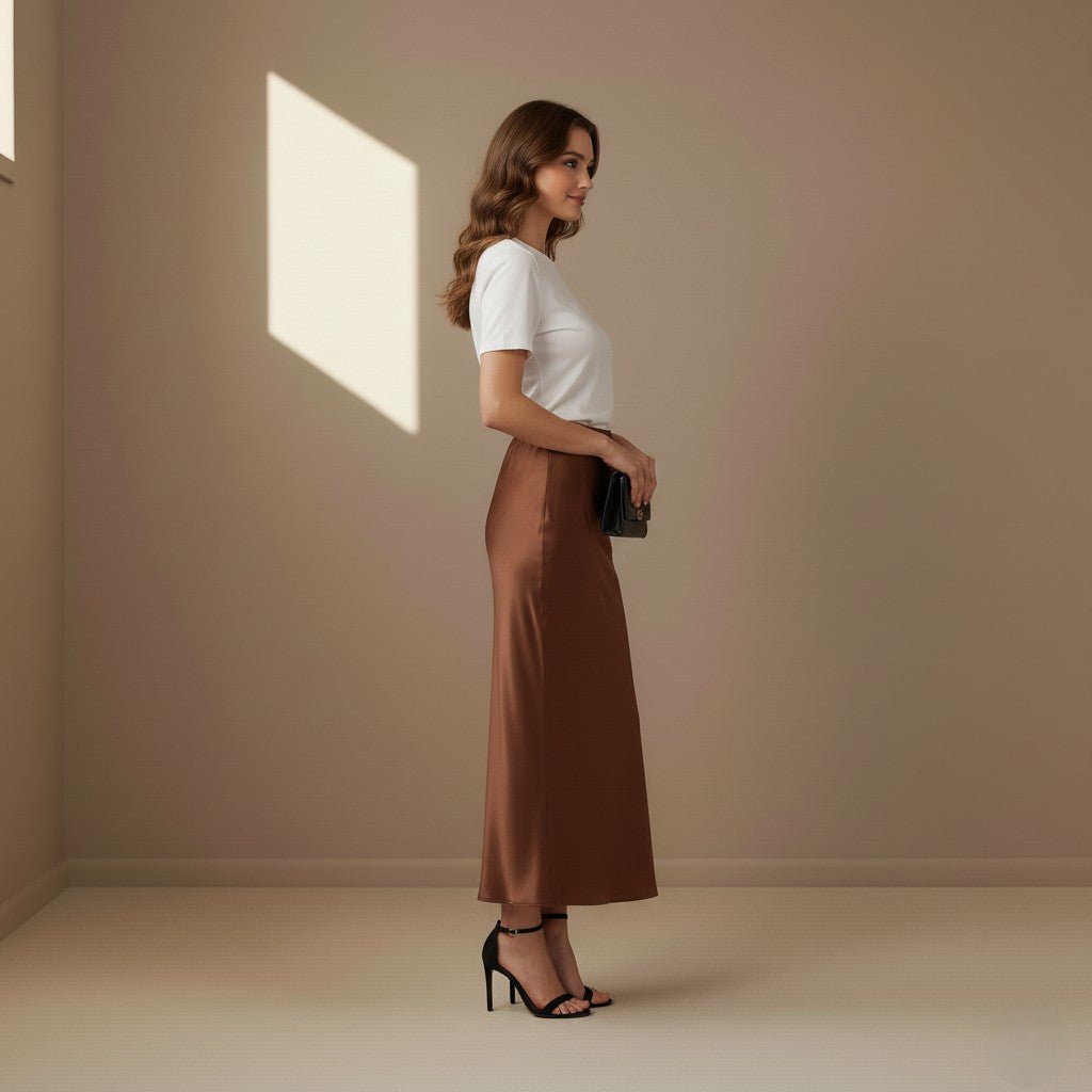 Brown Satin Skirt - Satinni