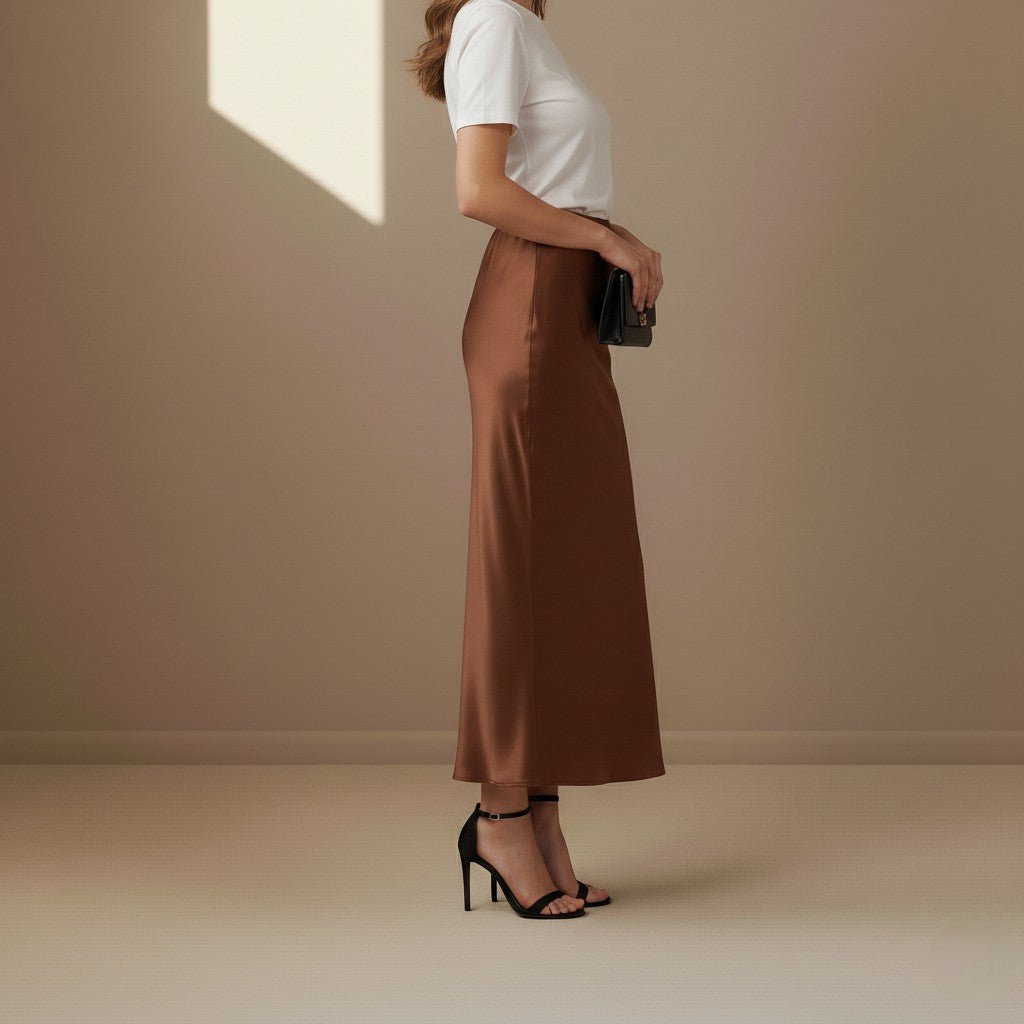 Brown Satin Skirt - Satinni