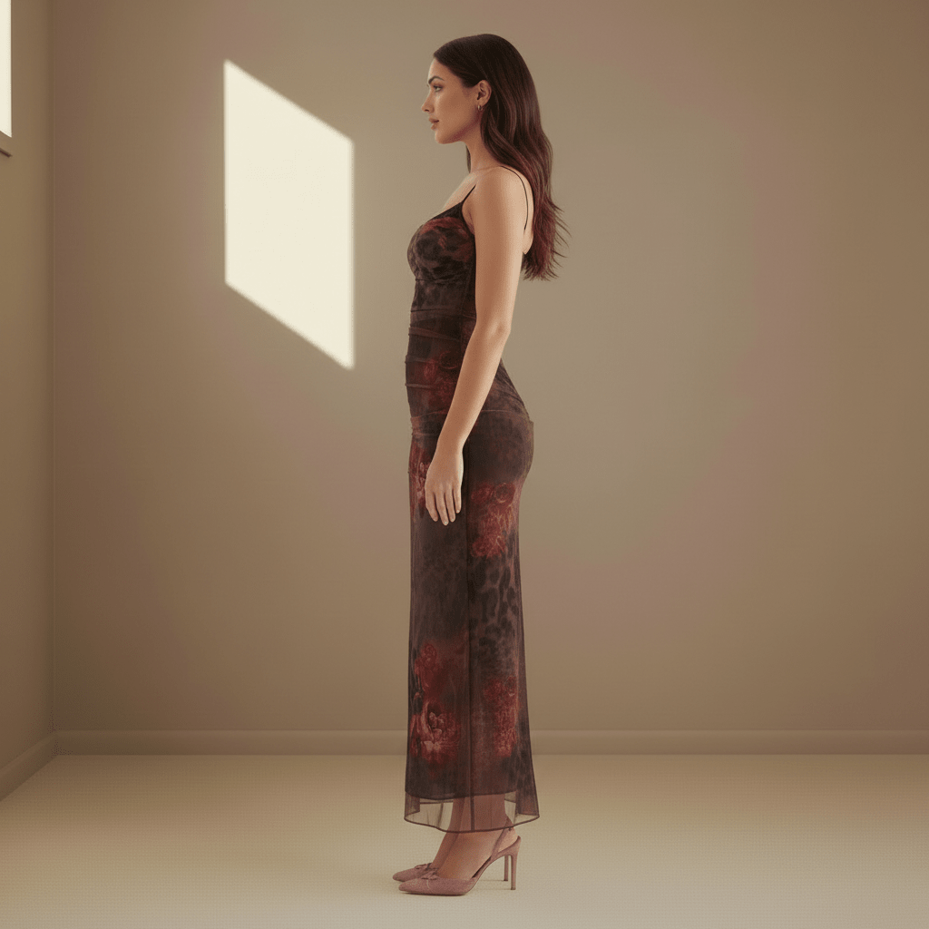 Burgundy floral satin dress - Satinni