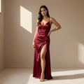 Burgundy satin dress - Satinni