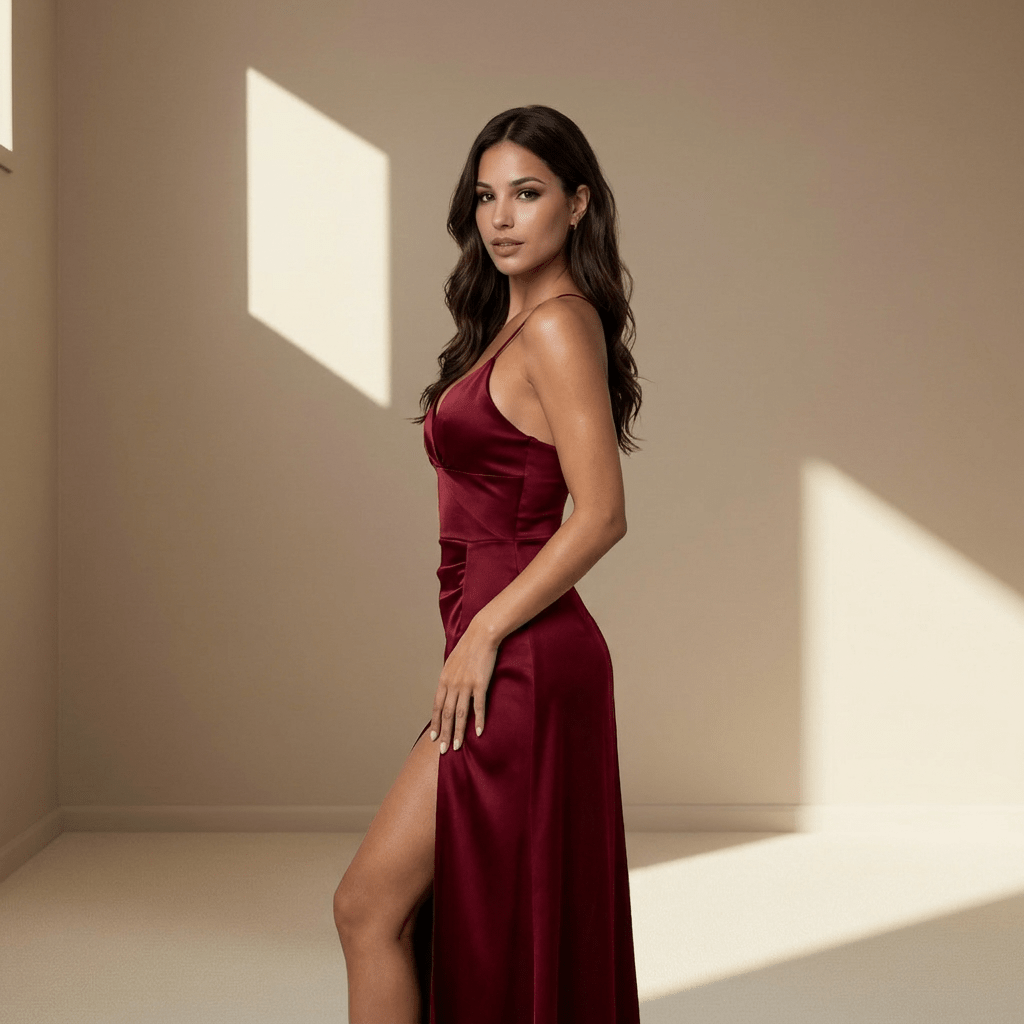 Burgundy satin dress - Satinni