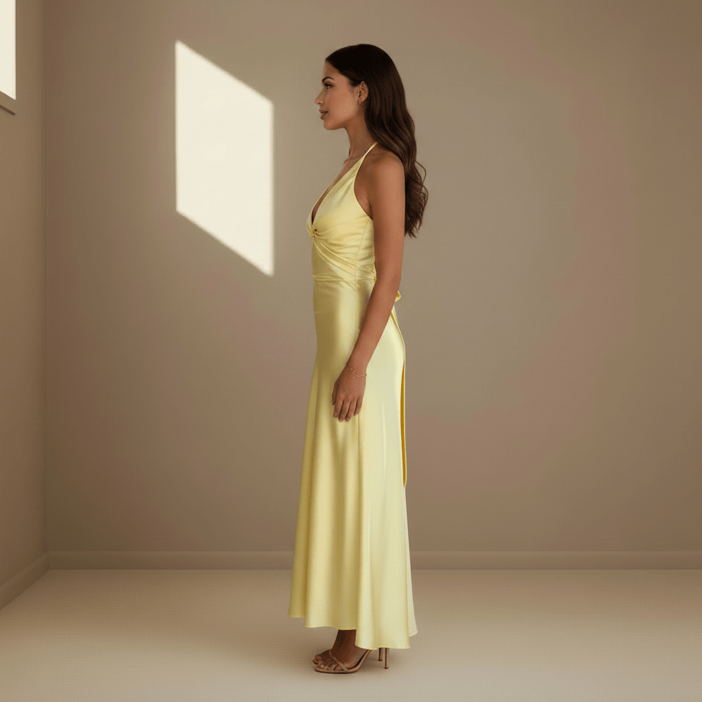 Butter yellow satin dress - Satinni