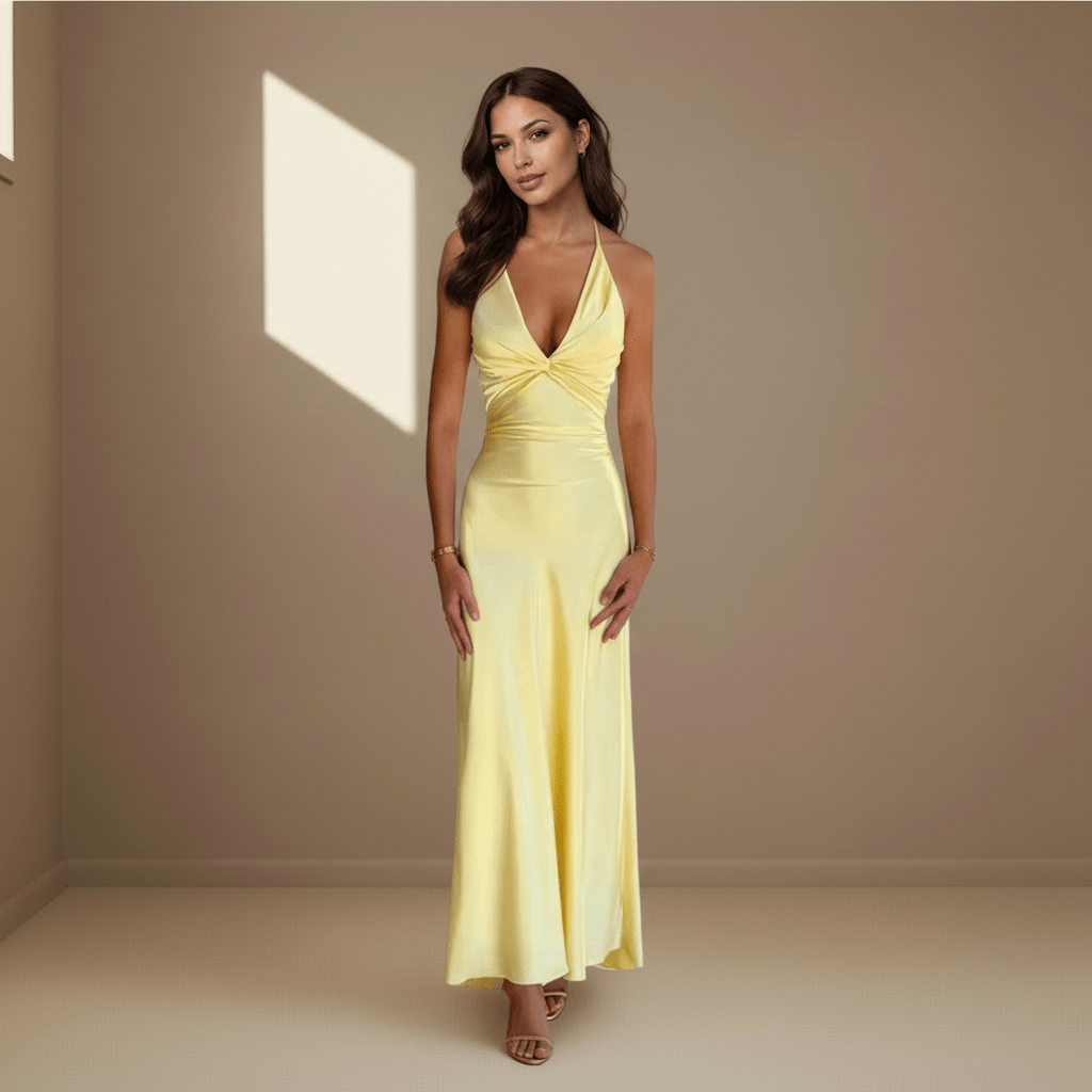 Butter yellow satin dress - Satinni