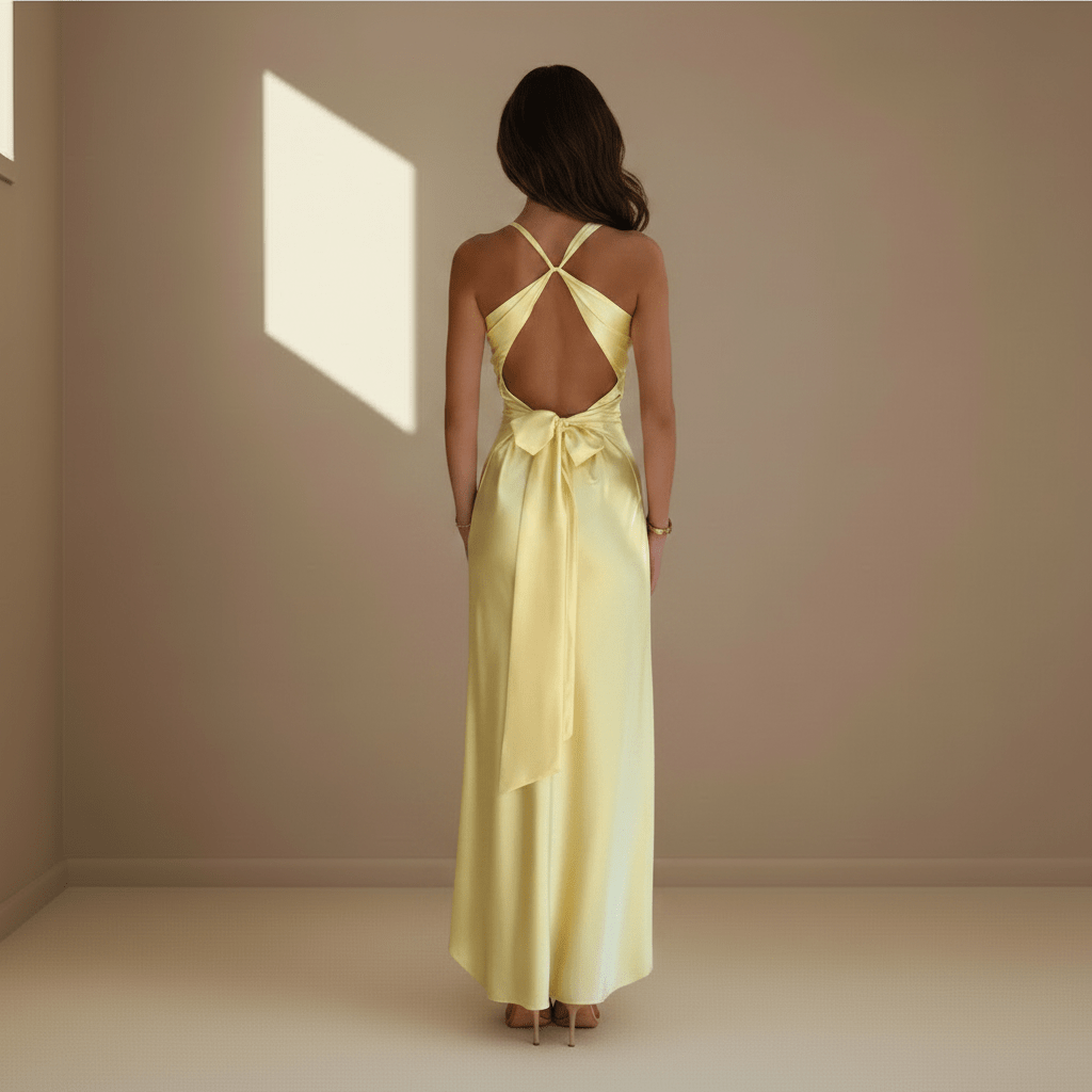 Butter yellow satin dress - Satinni