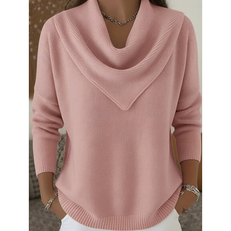 Cowl-Neck Sweater in Heathered Knit for Women - Casual Elegance