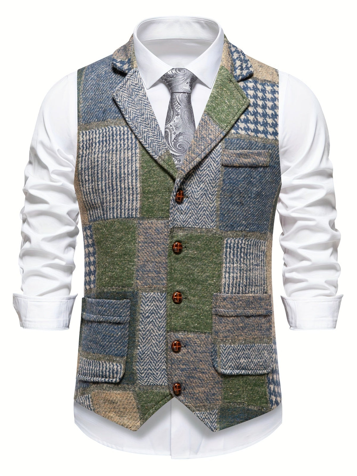 Patchwork Herringbone Vest | Stylish Layering Piece for Casual Wear