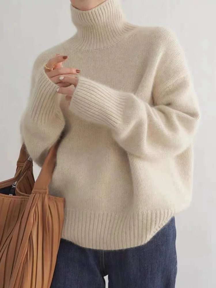Cashmere Turtleneck Sweater for Women | Elegant High Collar Design - Satinni