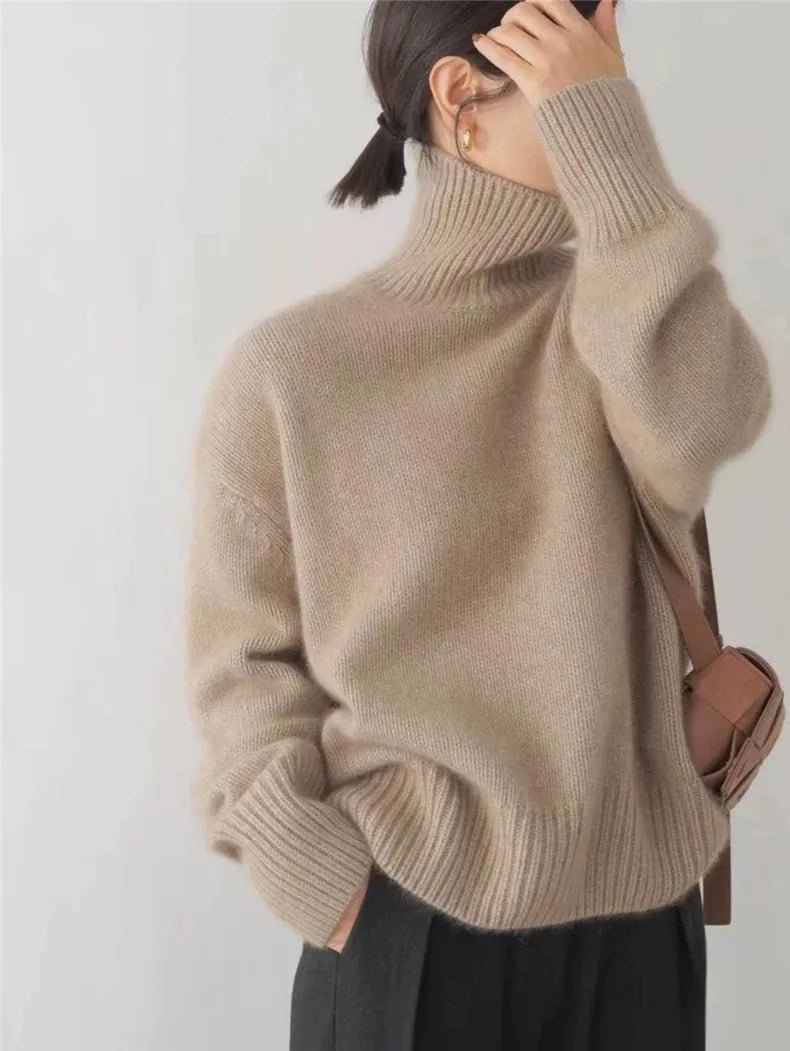 Cashmere Turtleneck Sweater for Women | Elegant High Collar Design - Satinni