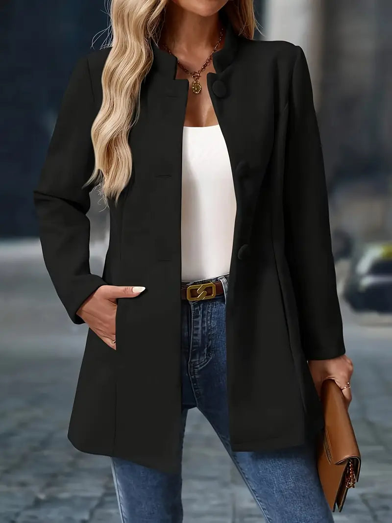 Elegant Stand-Collar Button Coat for Women | Stylish Outerwear in Classic Design