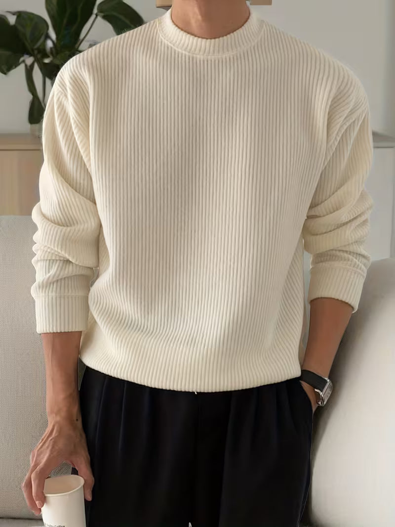 Ribbed Knit Long Sleeve Shirt for Casual Wear in Soft Cotton Blend