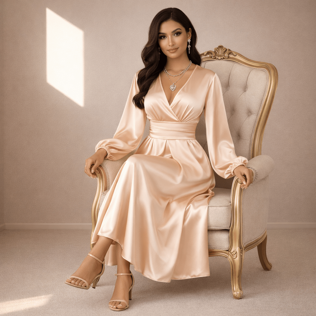 Champagne satin dress - Satinni