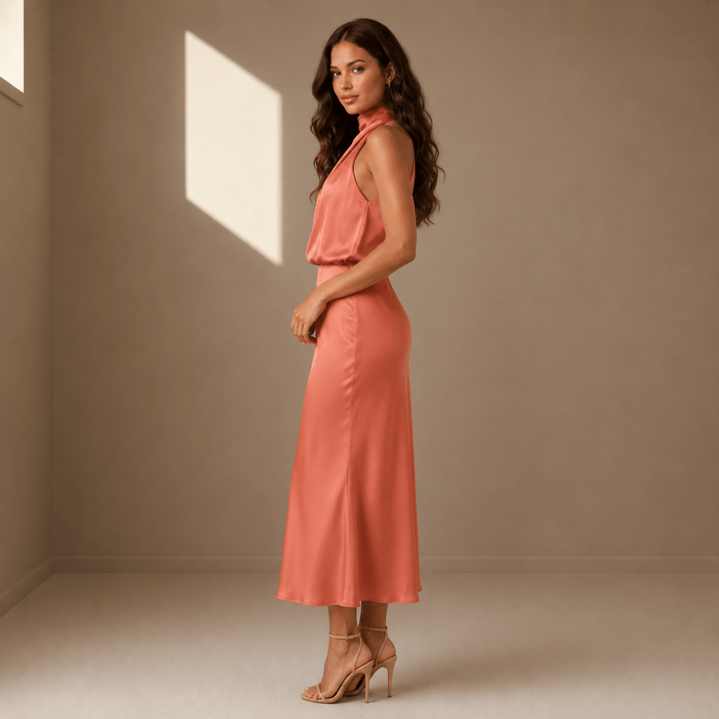 Coral satin dress - Satinni