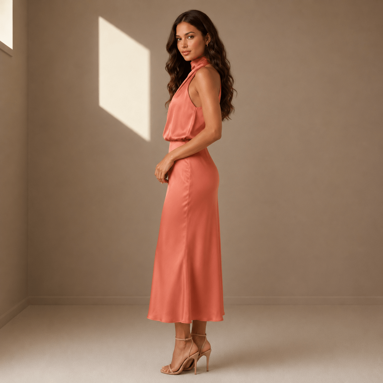Coral satin dress - Satinni