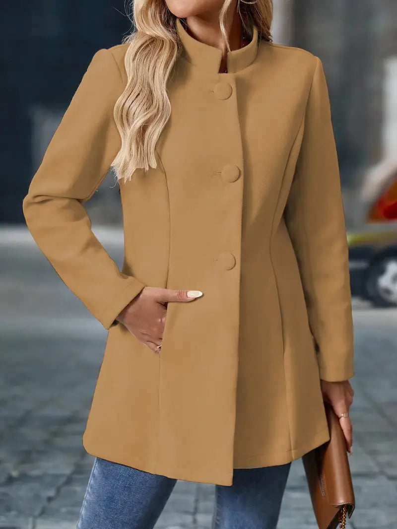 Elegant Stand-Collar Button Coat for Women | Stylish Outerwear in Classic Design