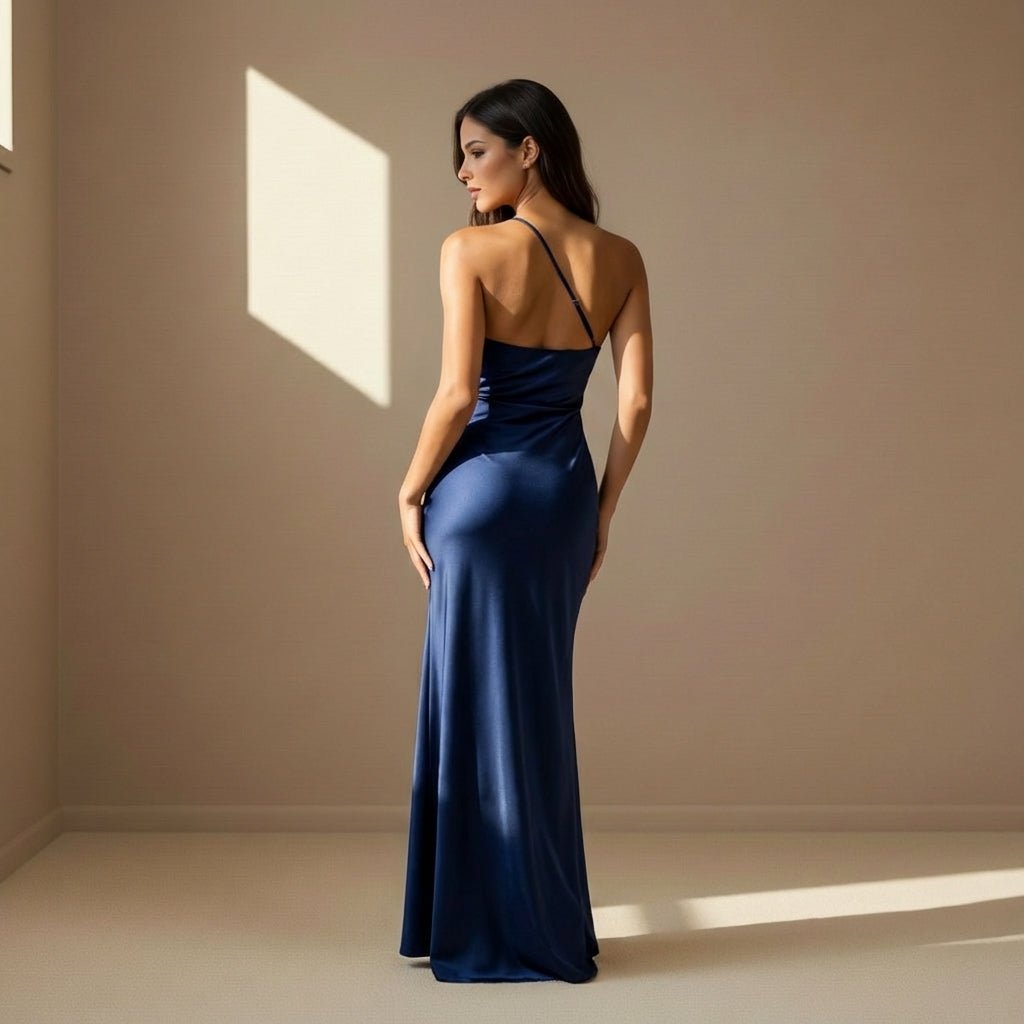 Dark blue satin dress - Satinni