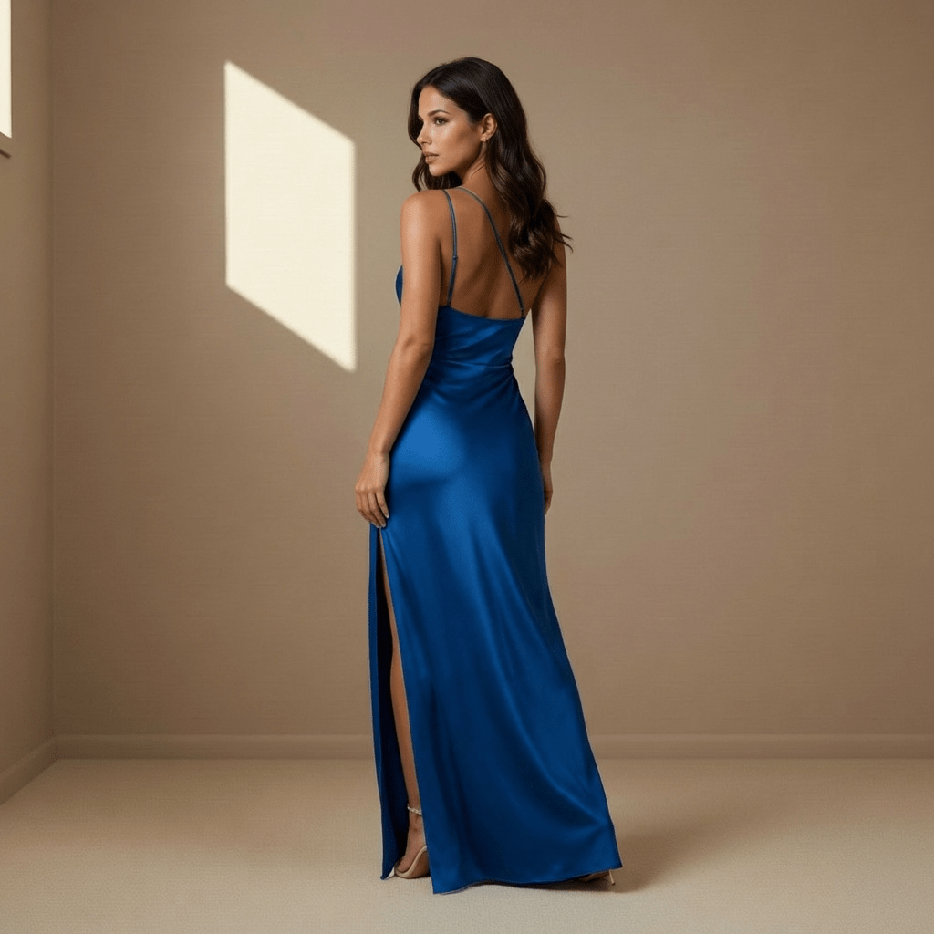 Dark blue satin dress - Satinni