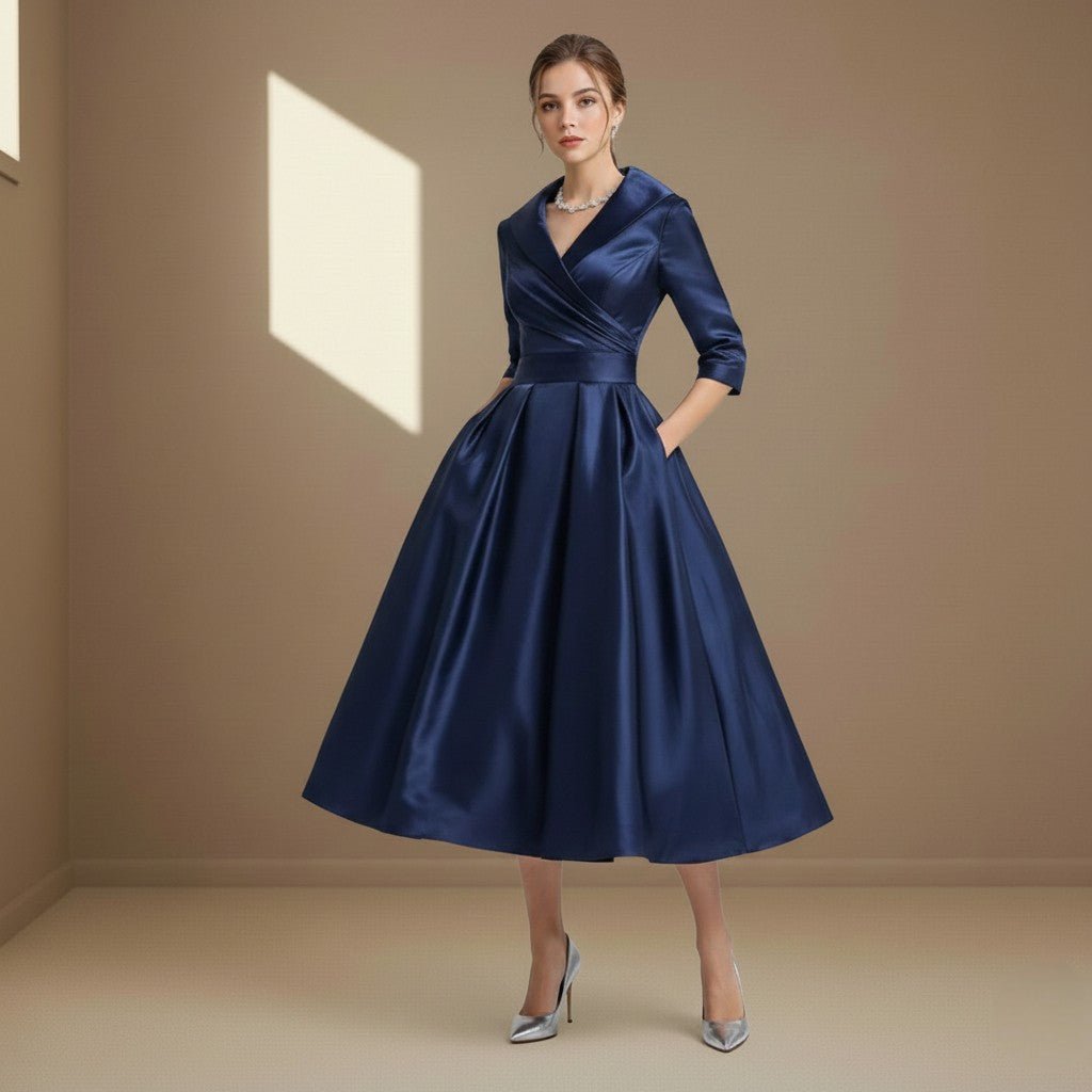 Dark blue satin dress - Satinni