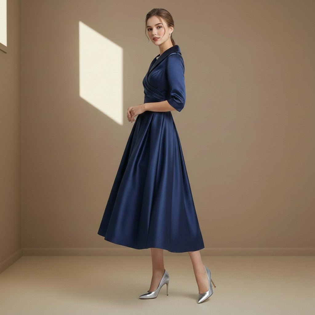 Dark blue satin dress - Satinni