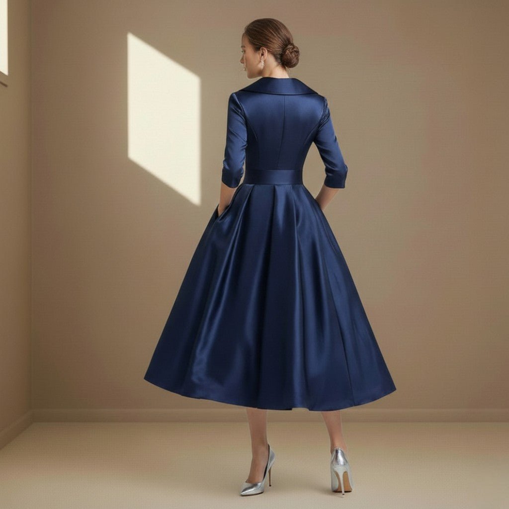 Dark blue satin dress - Satinni