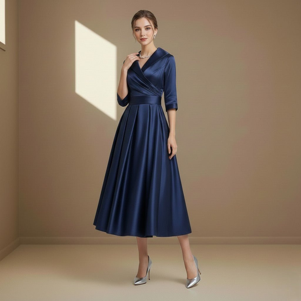 Dark blue satin dress - Satinni