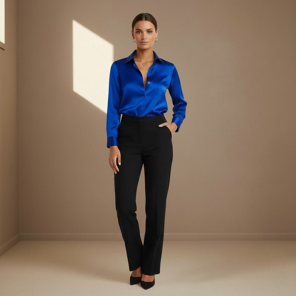 Dark Blue Satin Shirt - Satinni