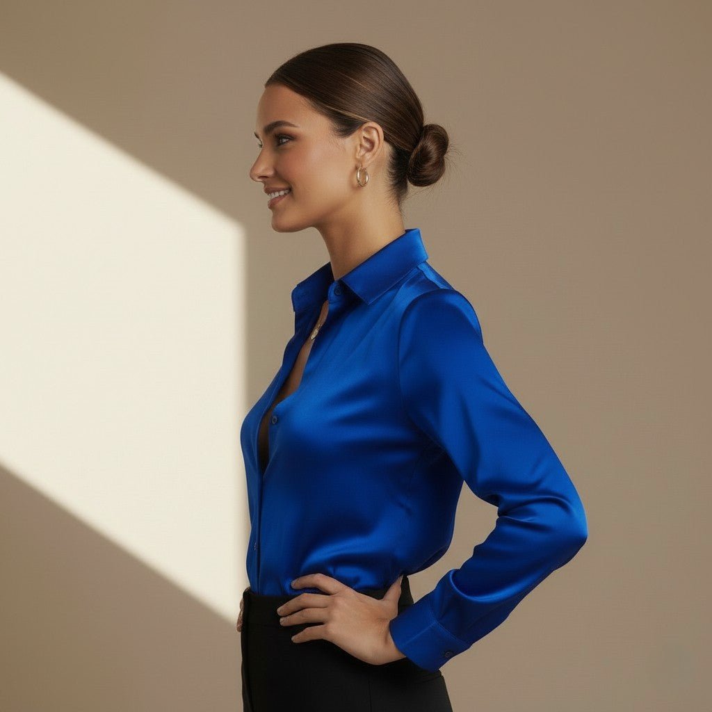 Dark Blue Satin Shirt - Satinni