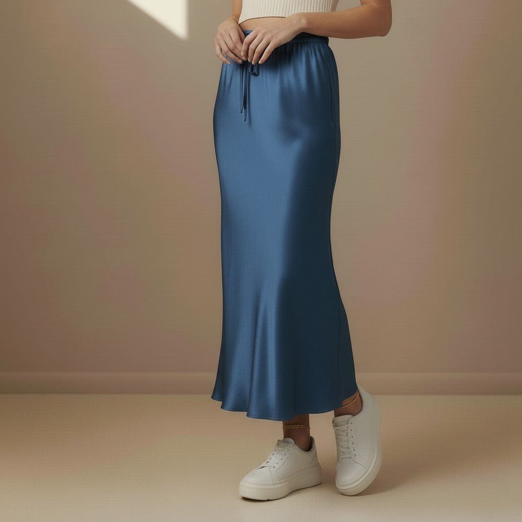 Dark Blue Satin Skirt - Satinni