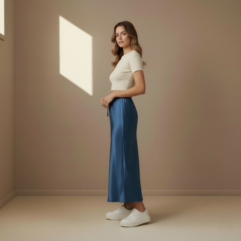 Dark Blue Satin Skirt - Satinni