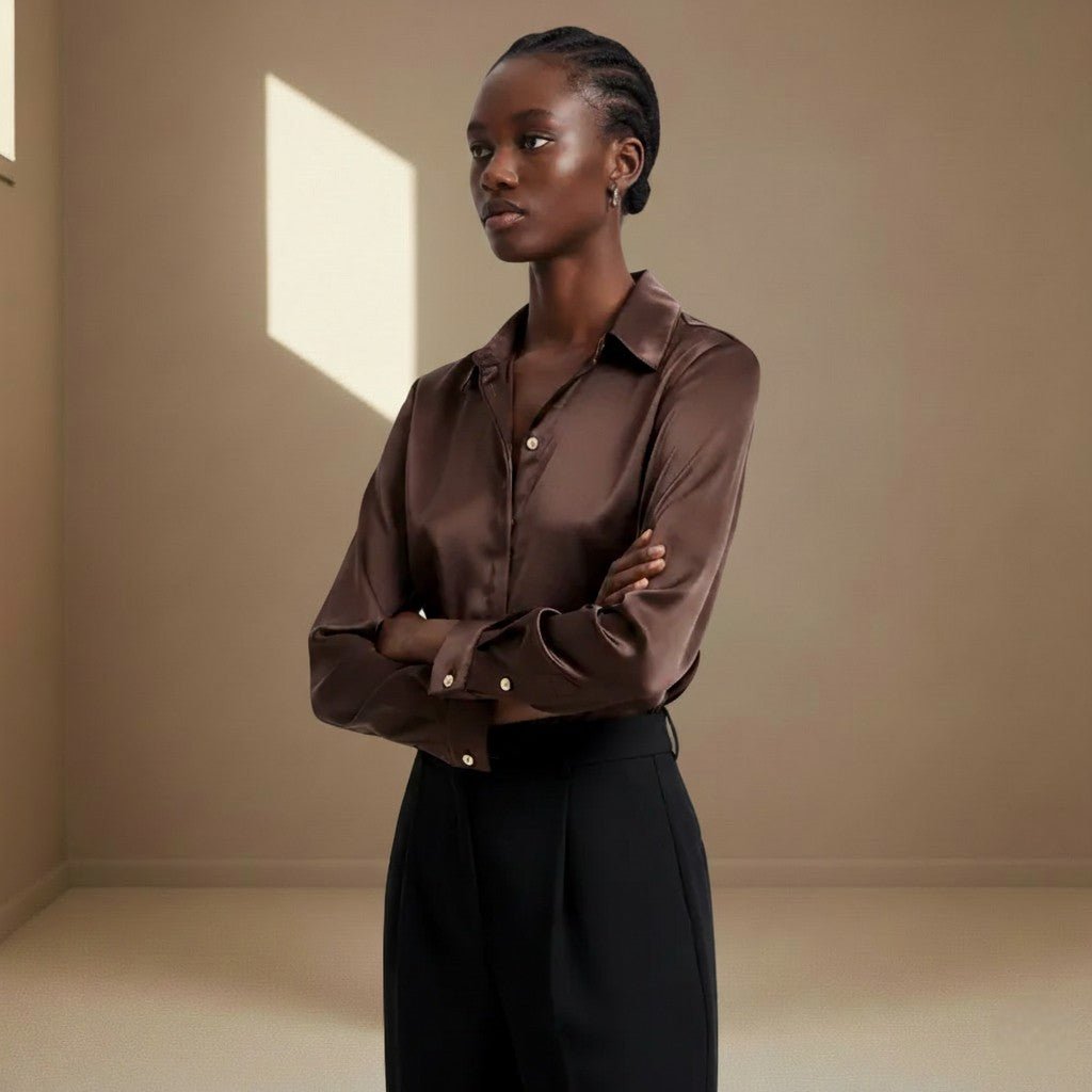 Dark Brown Satin Shirt - Satinni