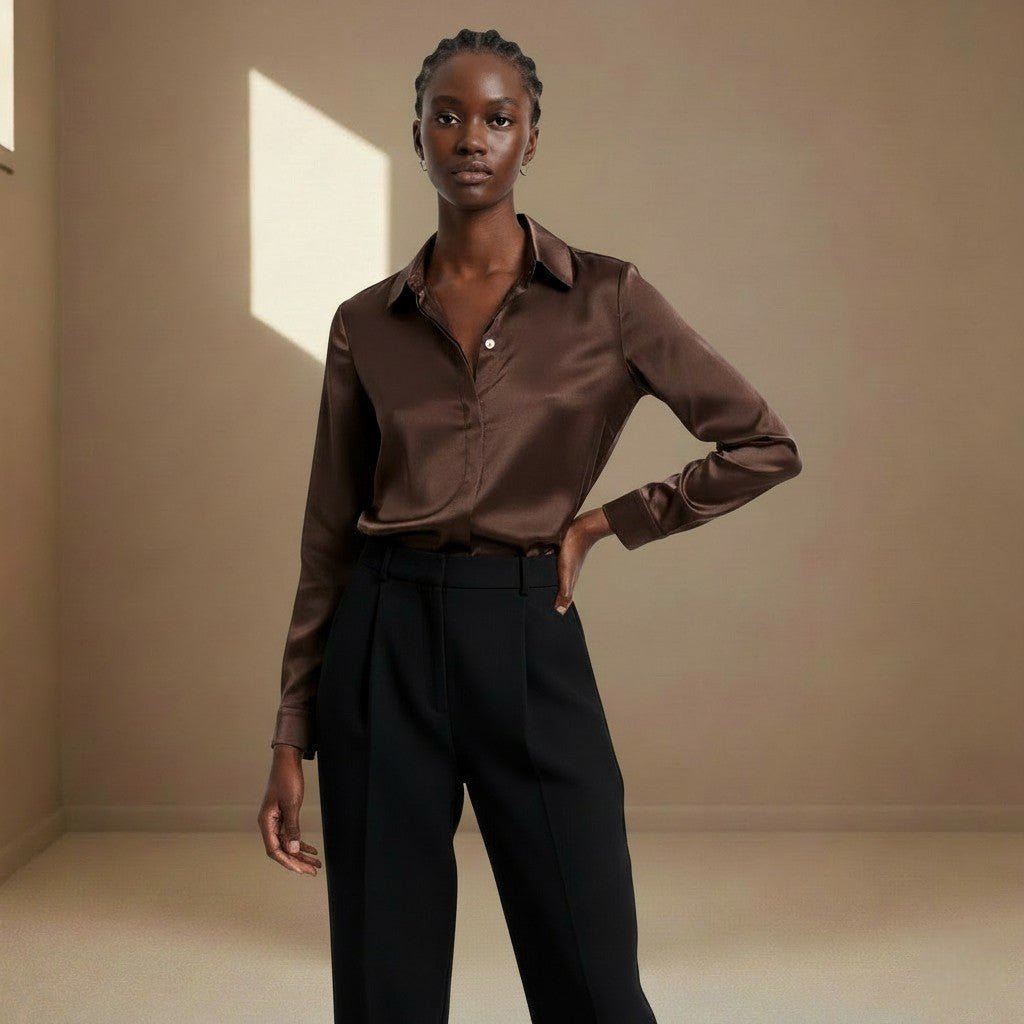 Dark Brown Satin Shirt - Satinni