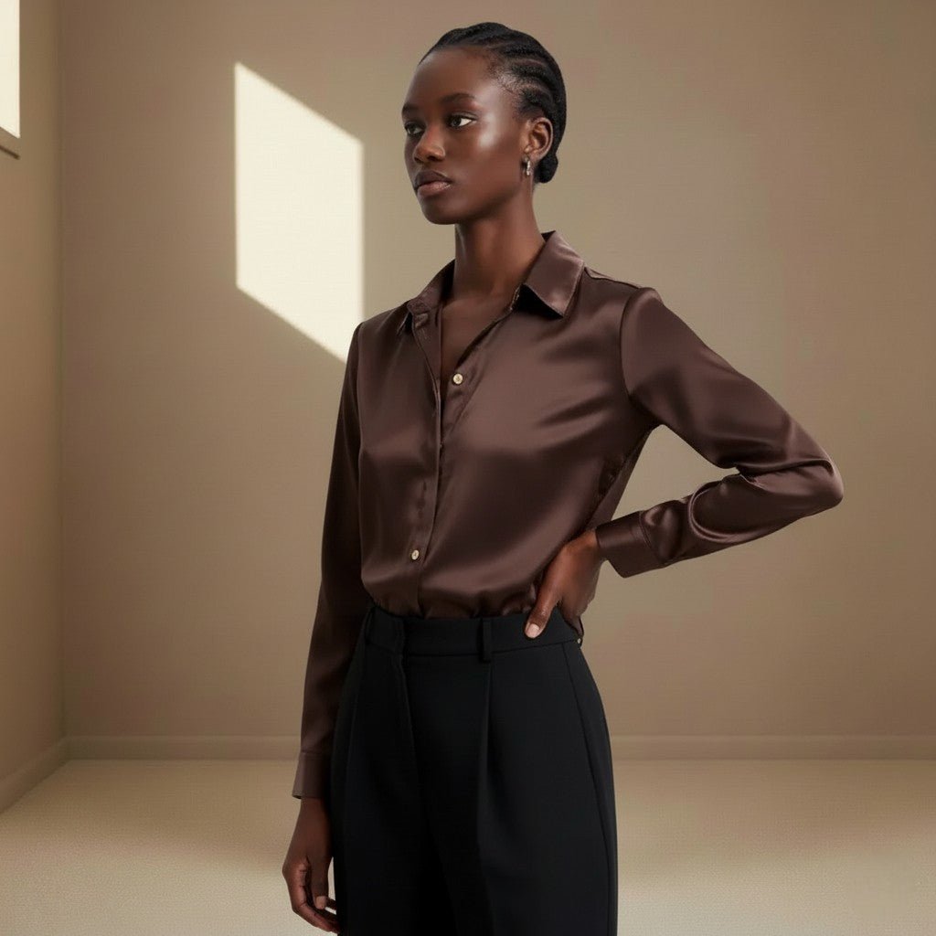 Dark Brown Satin Shirt - Satinni