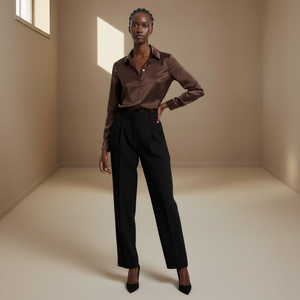 Dark Brown Satin Shirt - Satinni